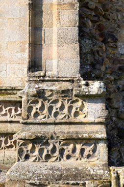 North Yorkshire, İngiltere'de Wharfedale, Bolton Abbey. Alanları ve 12. yüzyıl Augustinerinnen manastır kalıntıları. Taş duvar ve Ayrıntılar.