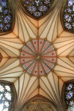 Yorkshire, İngiltere'de York. İngiliz Gotik tarzı Katedrali ve Metropolitical Aziz Peter Kilisesi York veya York Minster. Bölüm evin tavan. 2017-05-04