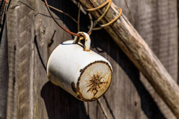 Europa Del Este Ucrania Pripyat Chernobyl Taza Lata Colgando Puerta —  Fotos de Stock