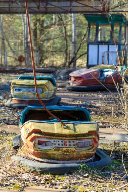 Doğu Avrupa, Ukrayna, Pripyat, Çernobil. Lunapark, çarpışan arabalar.
