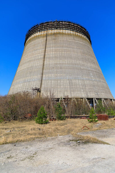 Eastern Europe, Ukraine, Pripyat, Chernobyl. Unfinished cooling tower for reactors 5 and 6 which were never completed.