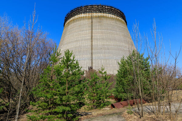 Eastern Europe, Ukraine, Pripyat, Chernobyl. Unfinished cooling tower for reactors 5 and 6 which were never completed.