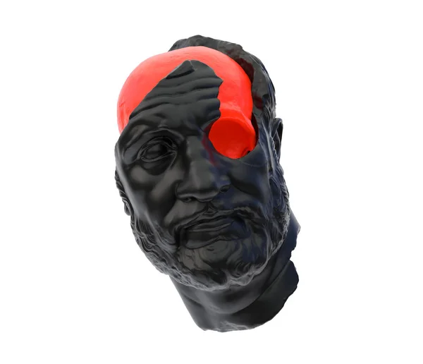 Avatar. Yüz. Siyah kafalı ve kırmızı kafatası olan bir adam. Güzellik konsepti, pastel renkler moda arka plan. 3d render.