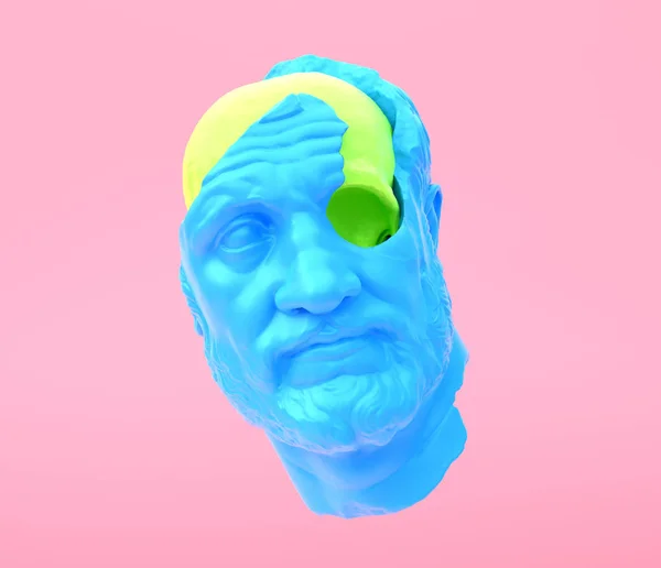 Avatar. Yüz. Mavi kafalı ve kireç yeşili kafatası olan bir adam. Güzellik konsepti, pastel renkler moda arka plan. 3d render.
