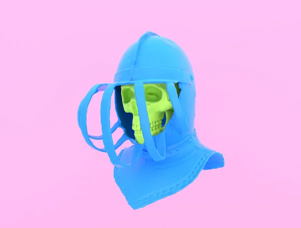 Avatar. Yüz. Mavi miğferli kireç yeşili kafatası. Güzellik konsepti, pastel renkler moda arka plan. 3d render.