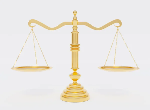 Adaletin altın terazileri. Kasede nesneler için boş alan Mockup. Kilolu. 3d render.