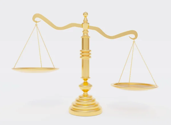 Adaletin altın terazileri. Kasede nesneler için boş alan Mockup. 3d render.