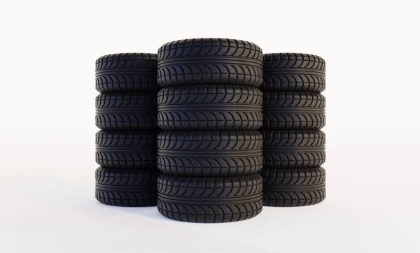 Three Pillars Car Tires Isolated White Background Rendering — Stock Photo, Image