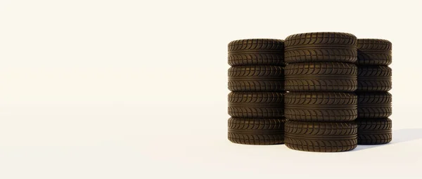 Araba lastikleri beyaz arka plan üzerinde izole. 3d render.