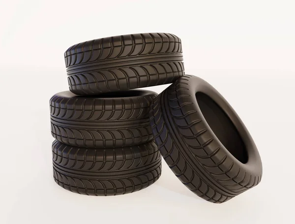 Araba lastikleri beyaz arka plan üzerinde izole. 3d render.