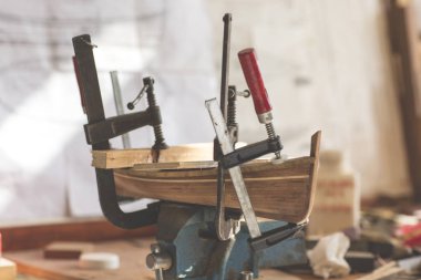 geleneksel bir İtalyan tekne ahşap bir model oluşturma aşaması