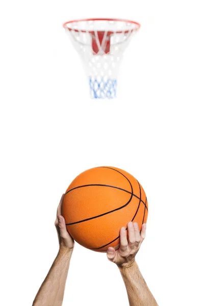 Portrait Arms Basketball Player Intent Shooting Basket — Stock Photo, Image