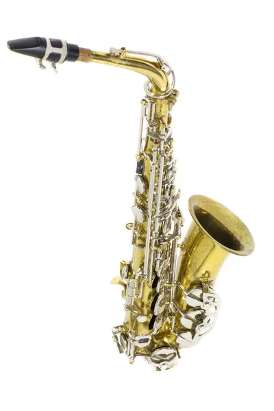 Zlato Stříbro Mosaz Saxofon Bílém Pozadí — Stock fotografie