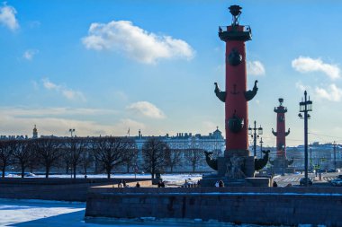 Görünümü tükürmek, Vasilievsky adanın. Şubat ayında St. Petersburg.