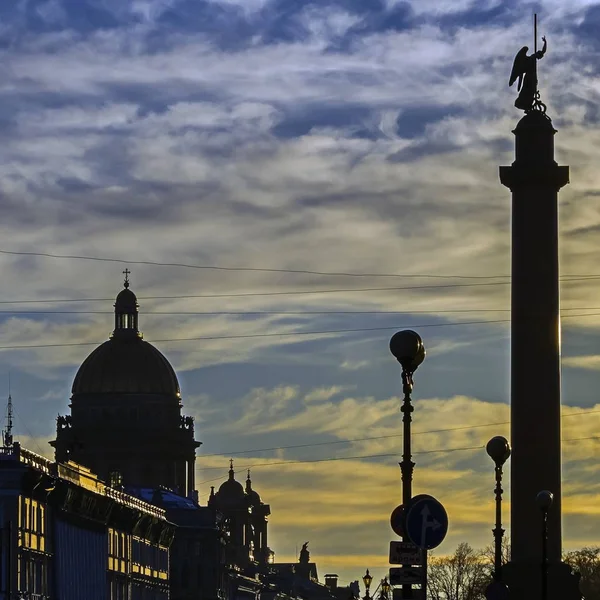 Evening Sky Palace Square Silhouettes Petersburg Symbols — Stock Photo, Image