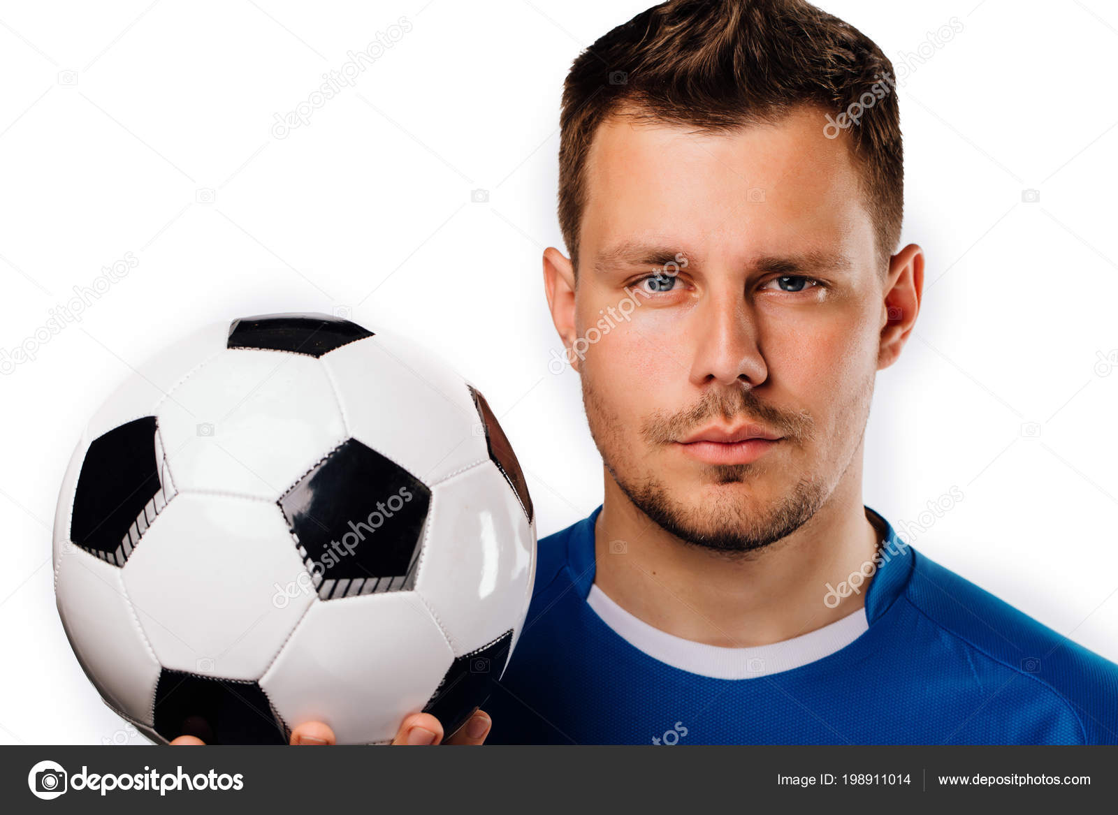 Close Up Portrait Of Young Handsome Football Player Soccer Posing On White Isolated Stock Photo By C Photominus