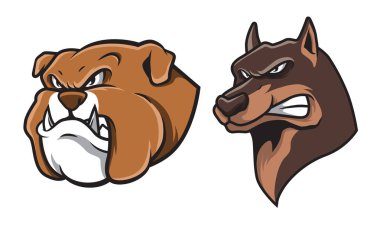 Bulldog ve Alman çoban kafa illüstrasyon vektör çizgi film tarzı