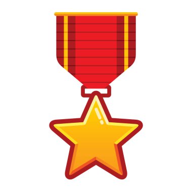 Şampiyonluk kazanan vektör çizim düz çizgi film tarzı için kırmızı kurdele ile altın yıldız madalya