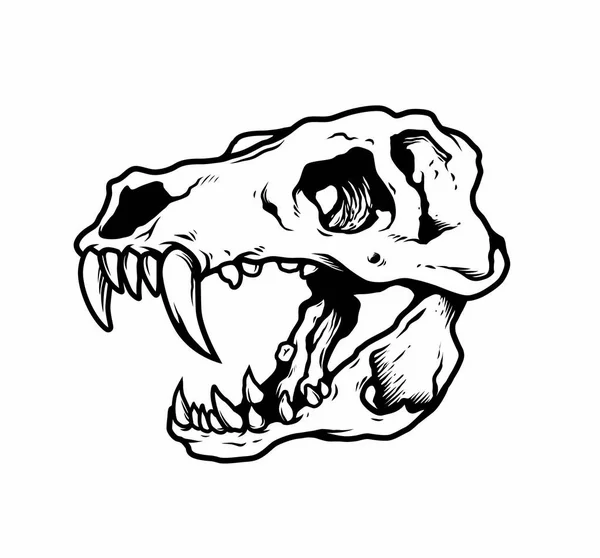 Rex Schedel Dinosaur Fossiele Zwart Wit Afbeelding Vector — Stockvector
