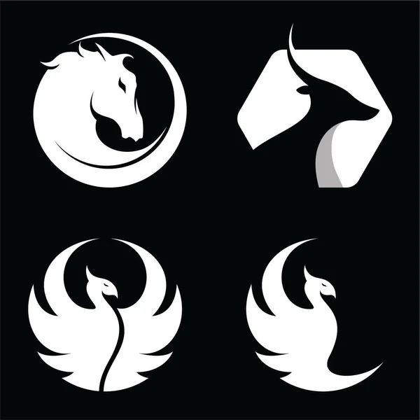 Set of Animal, Horse, Antelope, Phoenix, Bird Logo Vector