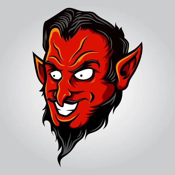 Duivel Demon Head Illustratie Vector Cartoon Stijl — Stockvector