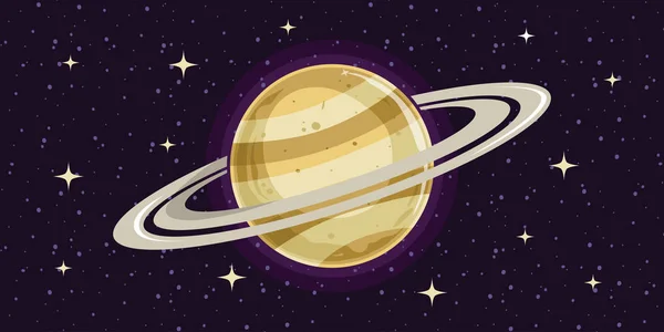 Cartoon Van Saturnus Planeten Van Het Zonnestelsel Astronomisch Observatorium Sterren — Stockvector