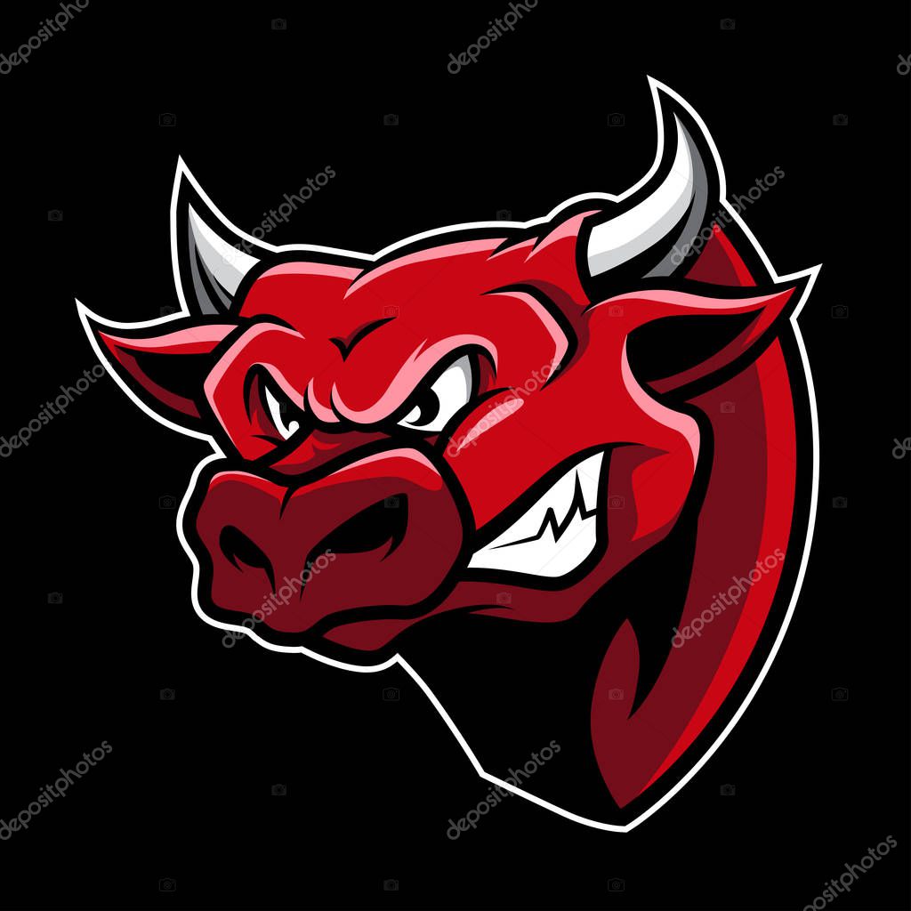 Angry Bull Head Mascot Illustration Vector in Cartoon Style