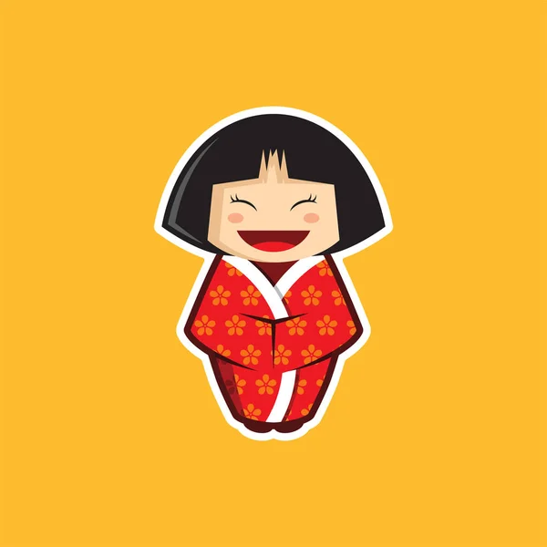 Japon kız / çocuk Sakura desen illüstrasyon vektör ile Kimono giymiş