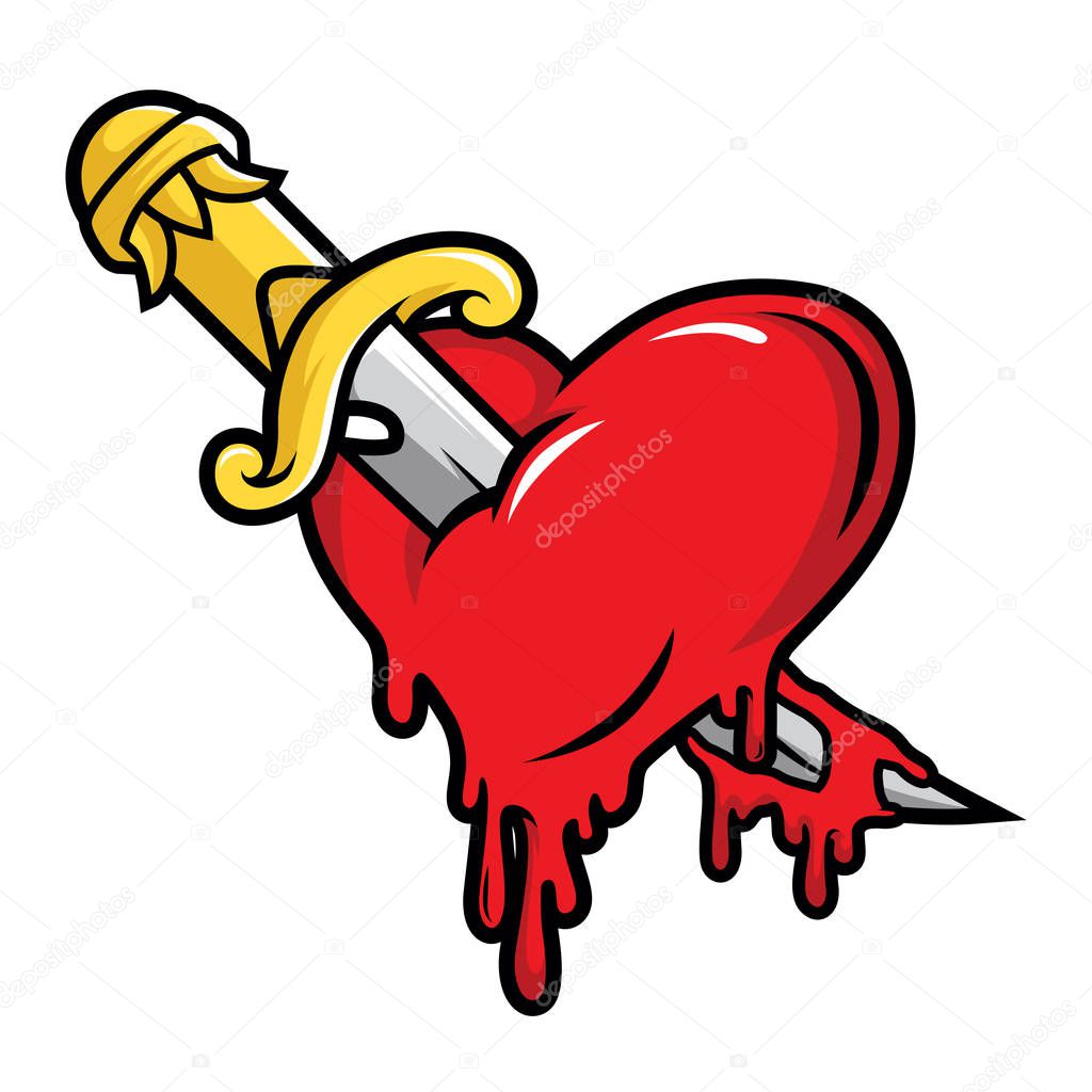 Dagger and Bloody Heart Illustration Vector in Cartoon Style