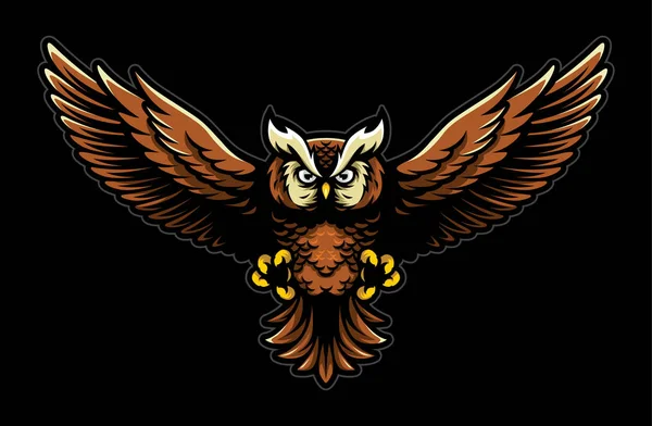 Vliegende Uil Met Open Vleugels Claws Logo Mascotte Sport Stijl — Stockvector
