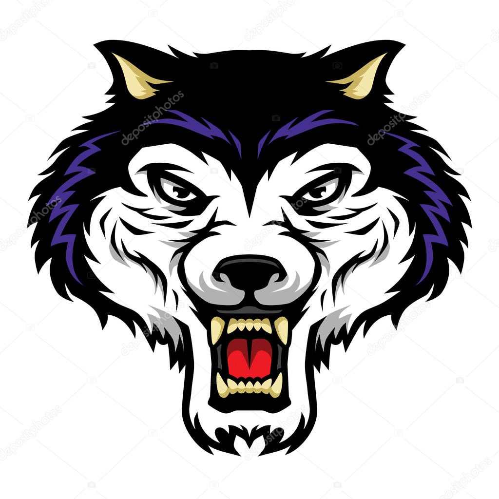 Roaring Wolf Head Mascot Illustration in Cartoon Style 