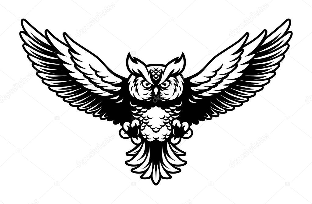 Flying Owl with Open Wings and Claws Logo Mascot in Sport Style