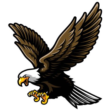 American Bald Eagle with Open Wings and Claws in Cartoon Style clipart