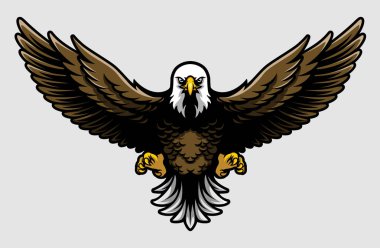 Amerikan kel kartal açık kanatları ve pençeleri karikatür tarzı ile
