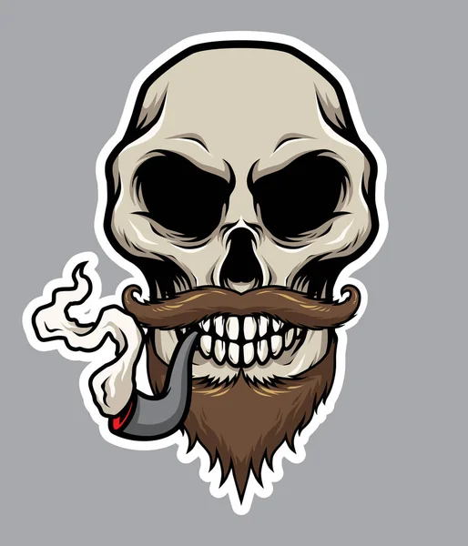 Tête Crâne Avec Tuyau Smoke Moustache Illustration Barbe — Image vectorielle