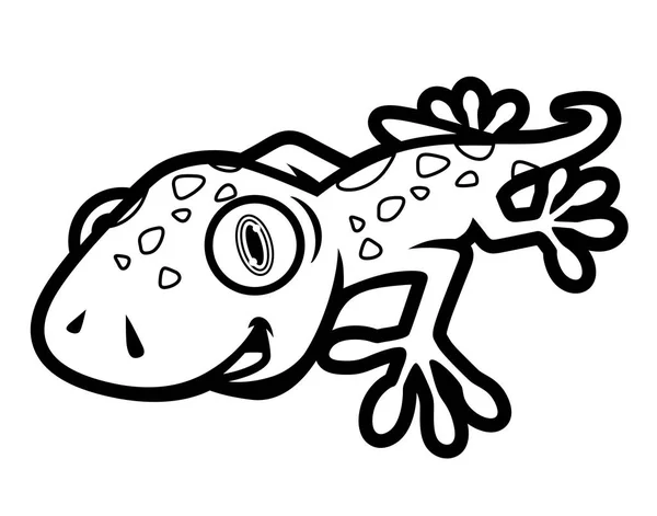 Siyah ve beyaz sevimli Gecko sürünerek illüstrasyon karikatür tarzı boyama kitabı için