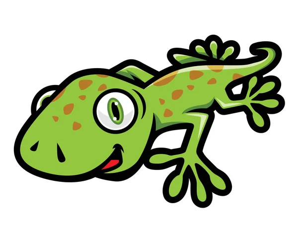 Niedlichen Grünen Gecko Kriechen Illustration Cartoon Stil — Stockvektor