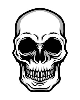 Klasik kafatası kafa siyah ve beyaz resimde ayrıntılı 