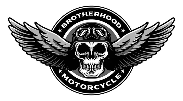 Retro motosiklet kask ve Yayilim kanatlı Pilot gözlük takıyor detaylı klasik kafatası kafa rozet tasarım motosiklet