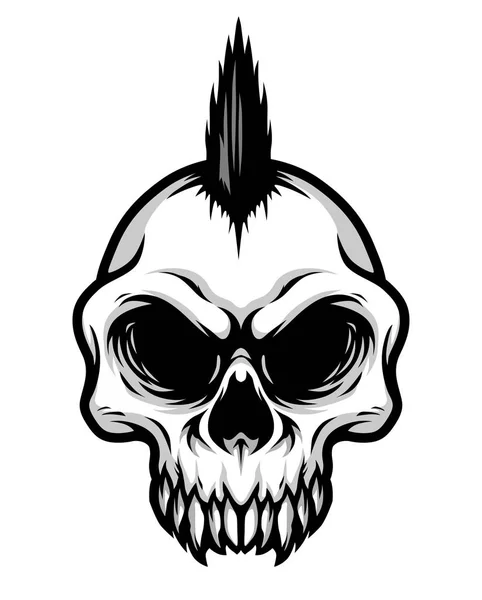 Detailed Classic Punk Hair Skull Head Illustration — Stock Vector