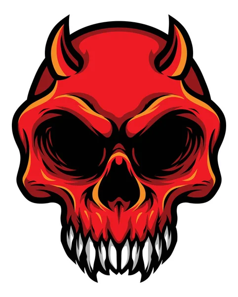 Gedetailleerde Rode Demon Devil Skull Hoofd Afbeelding — Stockvector