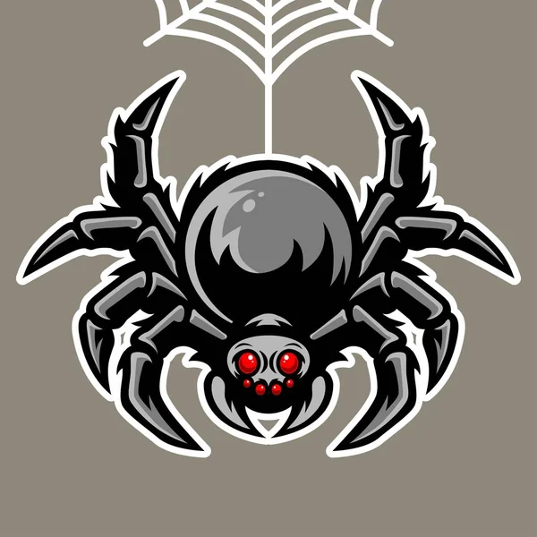 Spider Mascotte Opknoping Spider Web Illustratie — Stockvector