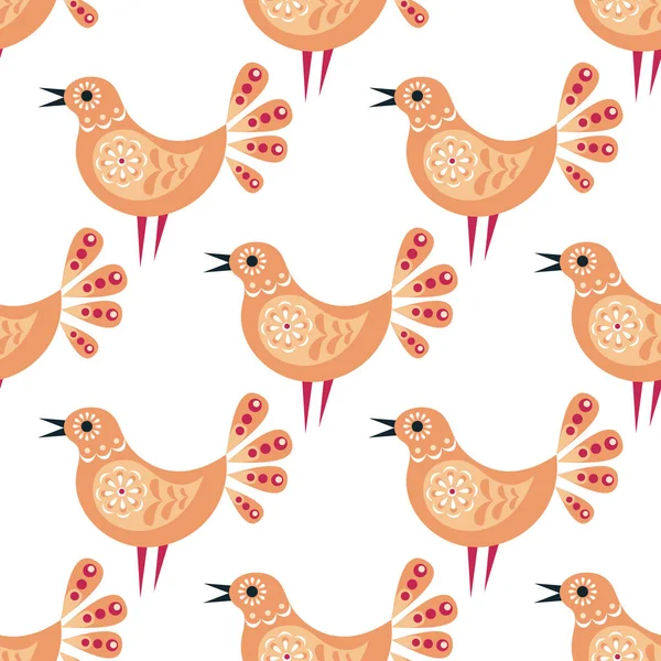 Decorative seamless pattern in folk style with bird. Colorful vector background.