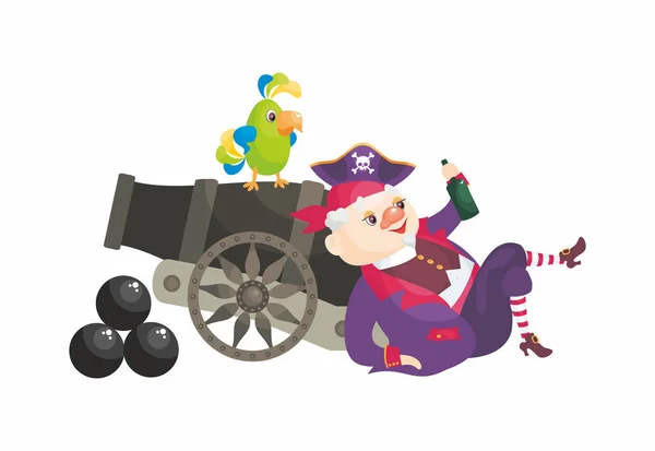 Imagem Vetorial Pirata Estilo Cartoon Ilustração Infantil Isolada Sobre Fundo — Vetor de Stock