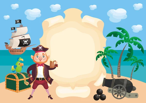 Sfondo Vettoriale Con Immagine Pirata Nave Stile Cartone Animato Illustrazione — Vettoriale Stock