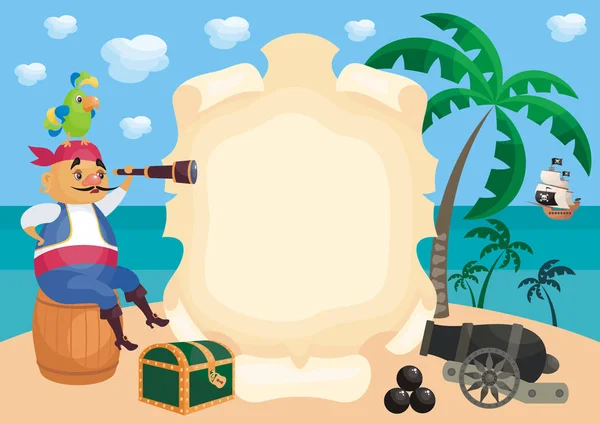 Achtergrond Van Vector Met Beeld Van Een Piraat Schip Cartoon — Stockvector