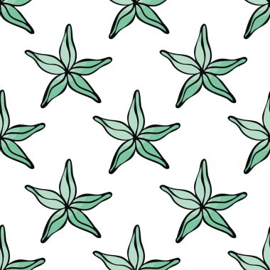 Doodle tarzı denizyıldızı görüntü ile Seamless modeli. Renkli vektör arka plan.