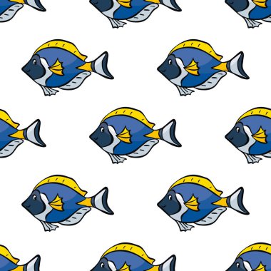 Doodle tarzı bir şirin balık görüntü ile Seamless modeli. Renkli vektör arka plan.