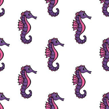 Doodle tarzı bir şirin deniz atı görüntü ile Seamless modeli. Renkli vektör arka plan.