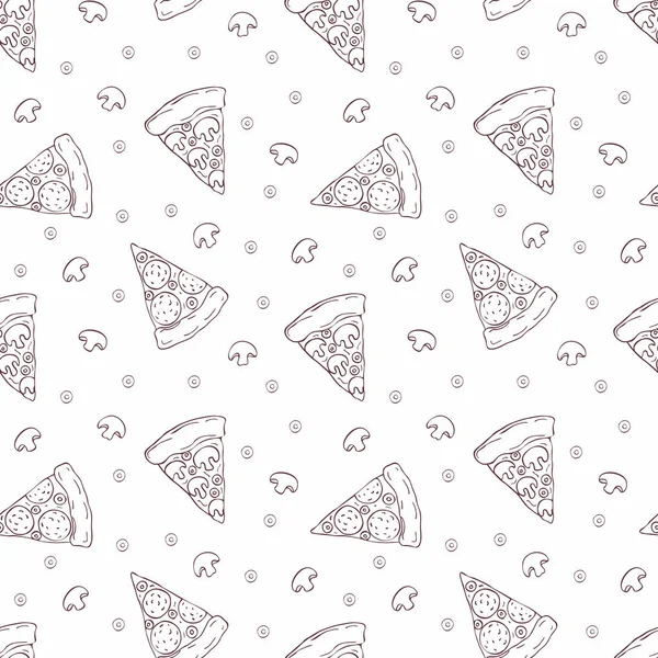 Doodle tarzı dilimlenmiş pizza görüntü ile Seamless modeli. Vektör arka plan.